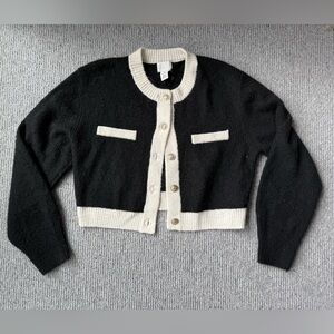 H&M Sweater Cardigan Gold Button Black Cream L